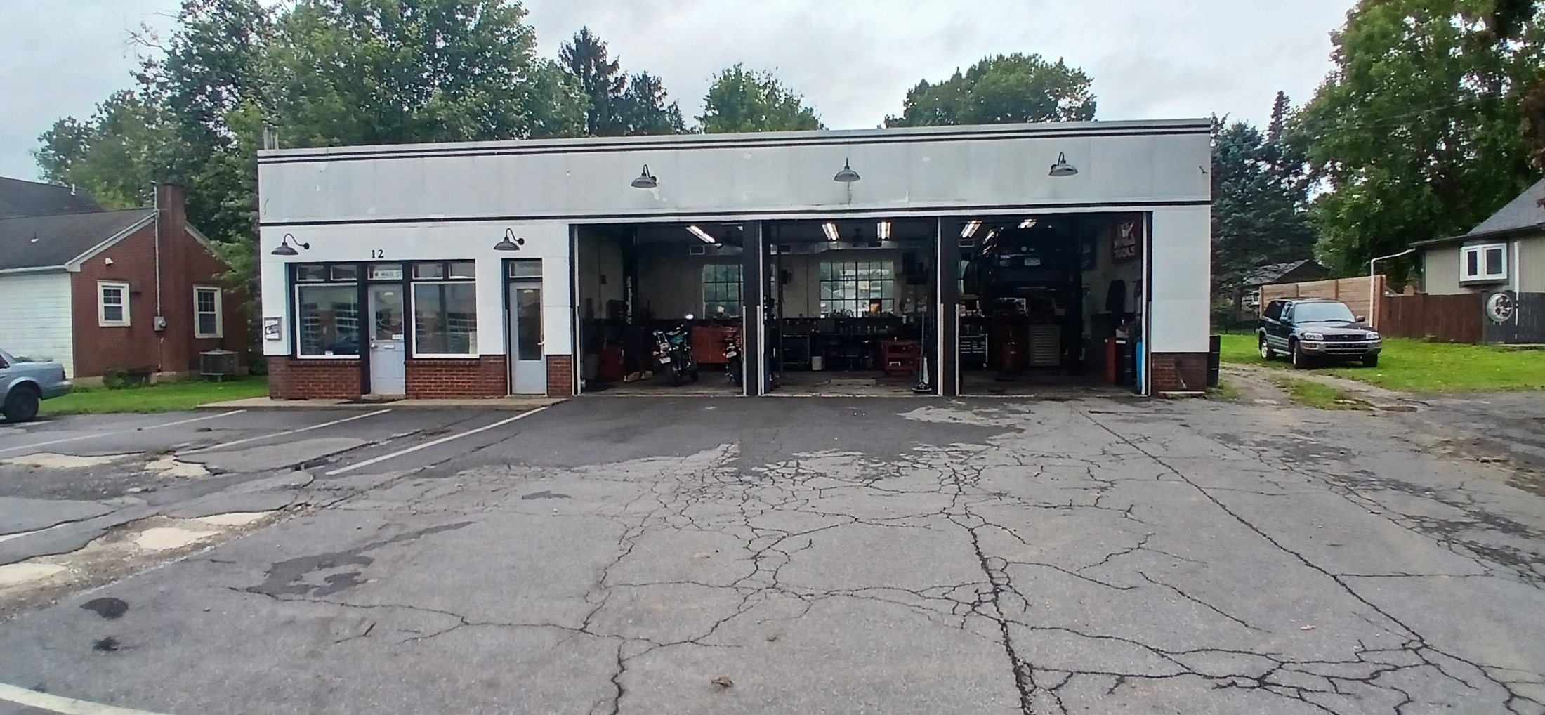McCoy Car Company at 12 West Main Street in Salunga, garage bays open